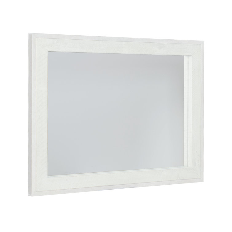 Brushed White Rectangular Wood Wall Mirror with Silver Frame