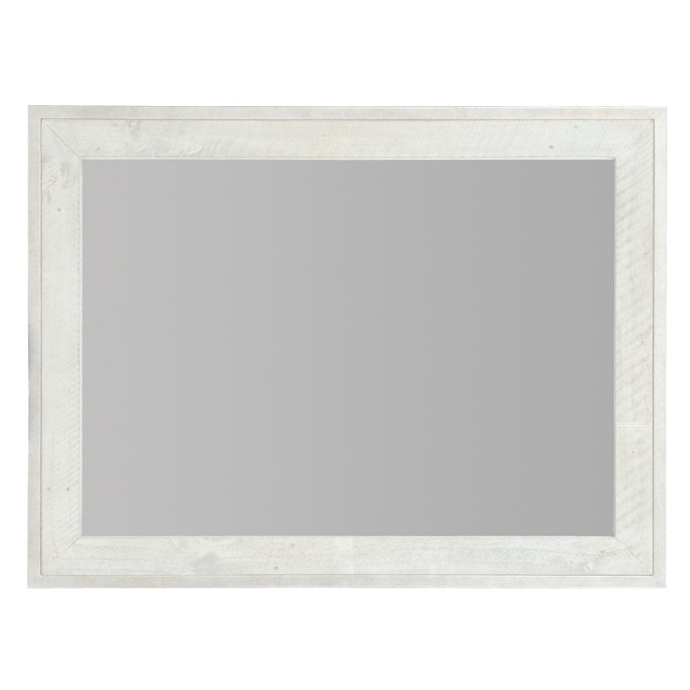 Brushed White Rectangular Wood Wall Mirror with Silver Frame