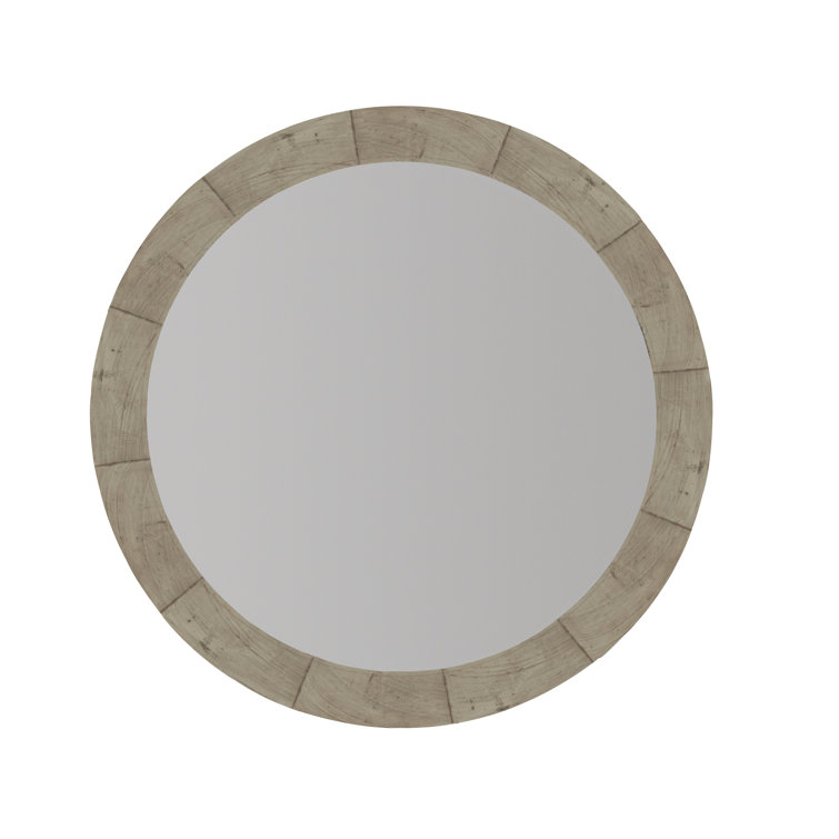 Gray Round Wood Transitional Wall Mirror