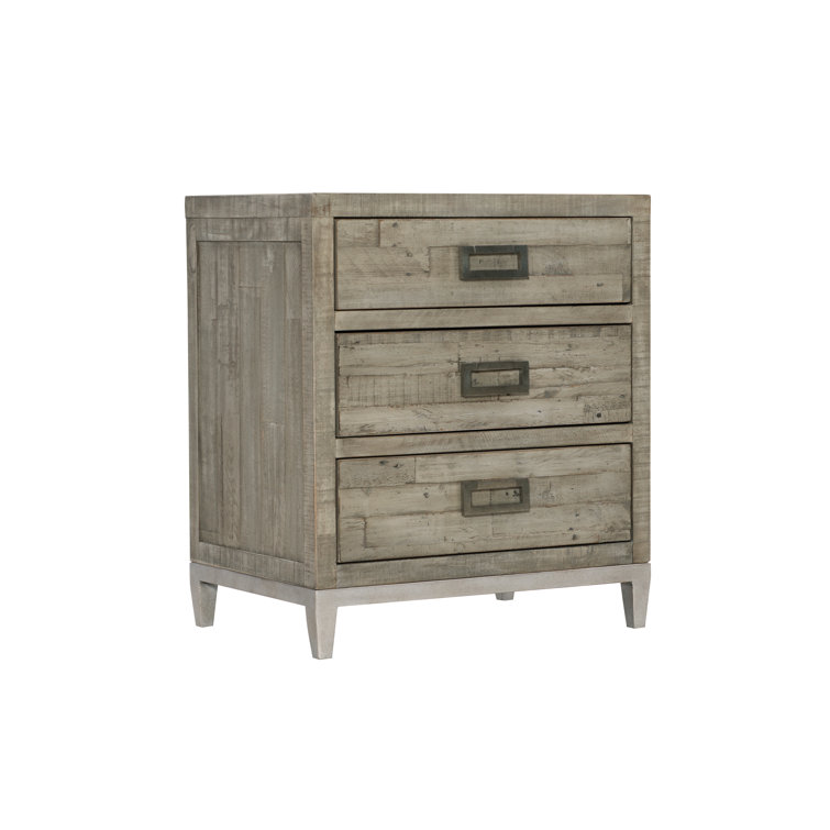 Transitional Gray 3-Drawer Metal Nightstand with Reclaimed Pine
