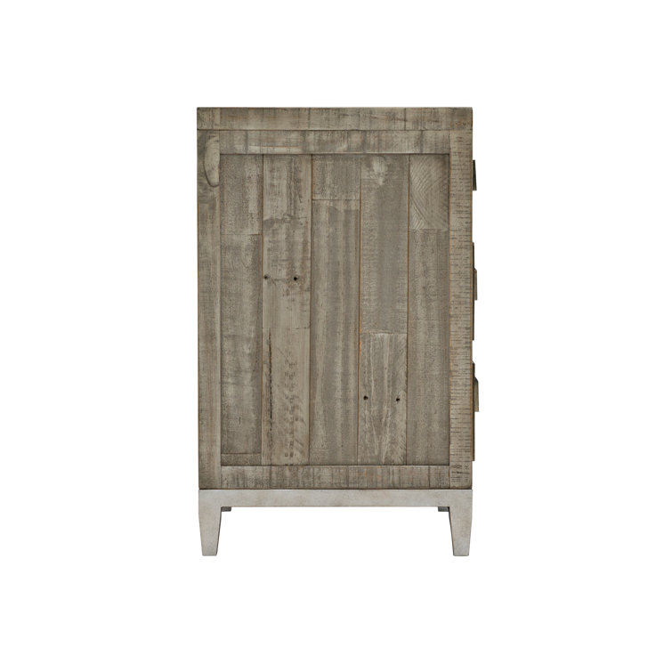 Transitional Gray 3-Drawer Metal Nightstand with Reclaimed Pine