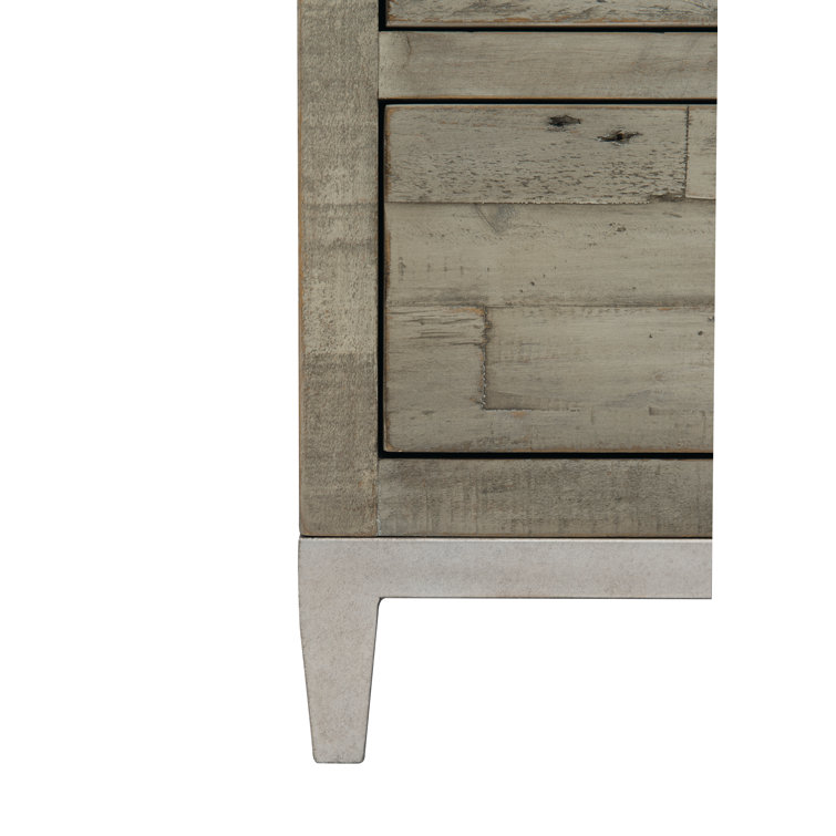 Transitional Gray 3-Drawer Metal Nightstand with Reclaimed Pine