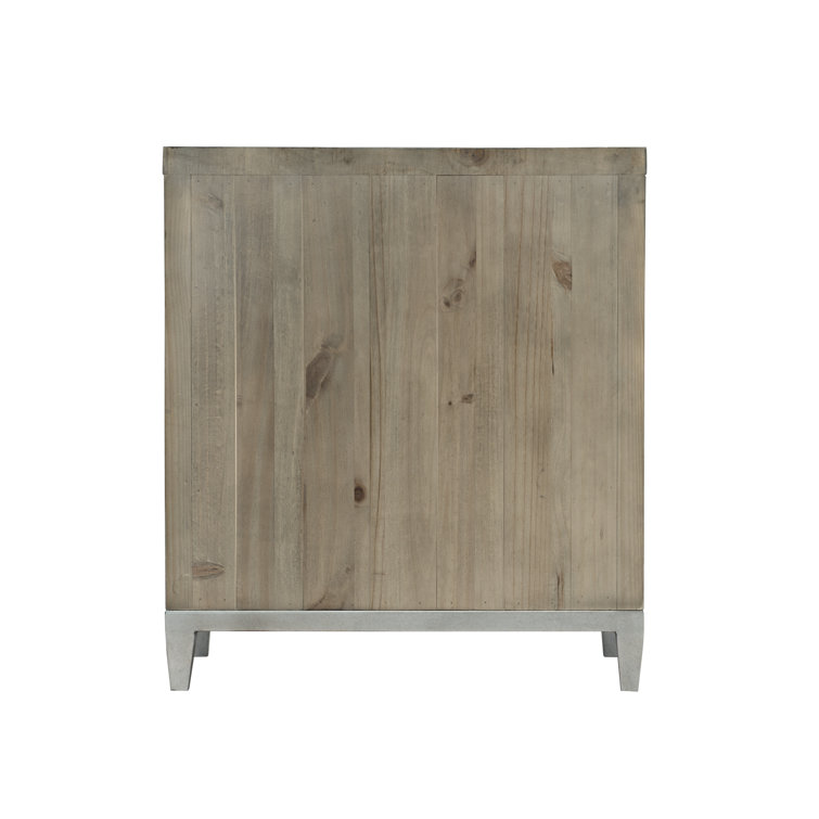 Transitional Gray 3-Drawer Metal Nightstand with Reclaimed Pine