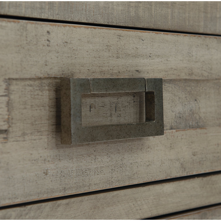 Transitional Gray 3-Drawer Metal Nightstand with Reclaimed Pine