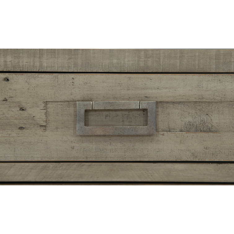 Transitional Gray 3-Drawer Metal Nightstand with Reclaimed Pine