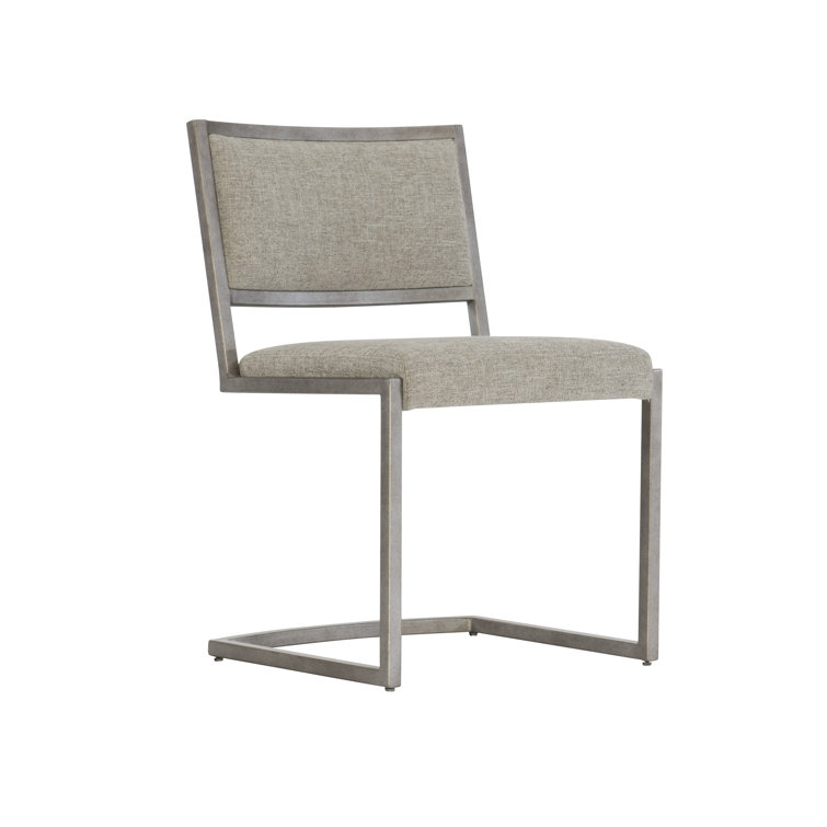 Ames Transitional Beige Leather Side Chair with Metal Frame