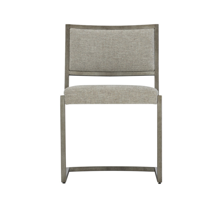 Ames Transitional Beige Leather Side Chair with Metal Frame
