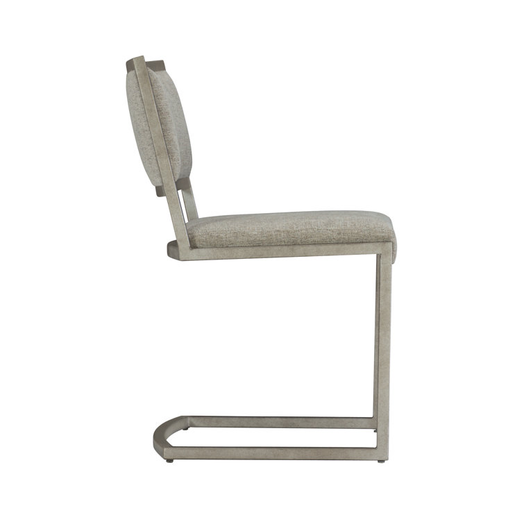 Ames Transitional Beige Leather Side Chair with Metal Frame