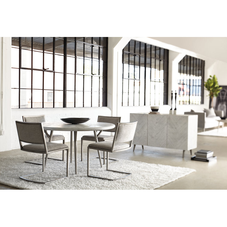 Ames Transitional Beige Leather Side Chair with Metal Frame