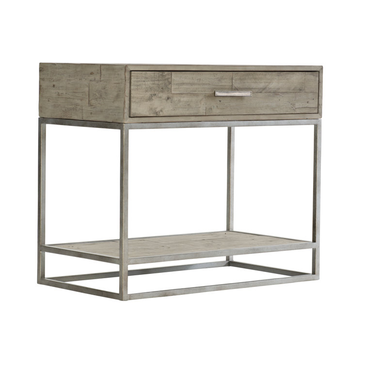Gray Wood and Metal 1-Drawer Nightstand
