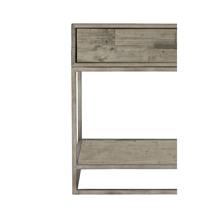 Gray Wood and Metal 1-Drawer Nightstand