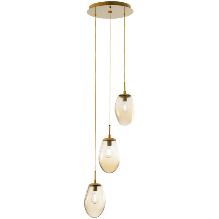Gilded Brass 5-Light Cluster Pendant with Amber Glass Shades
