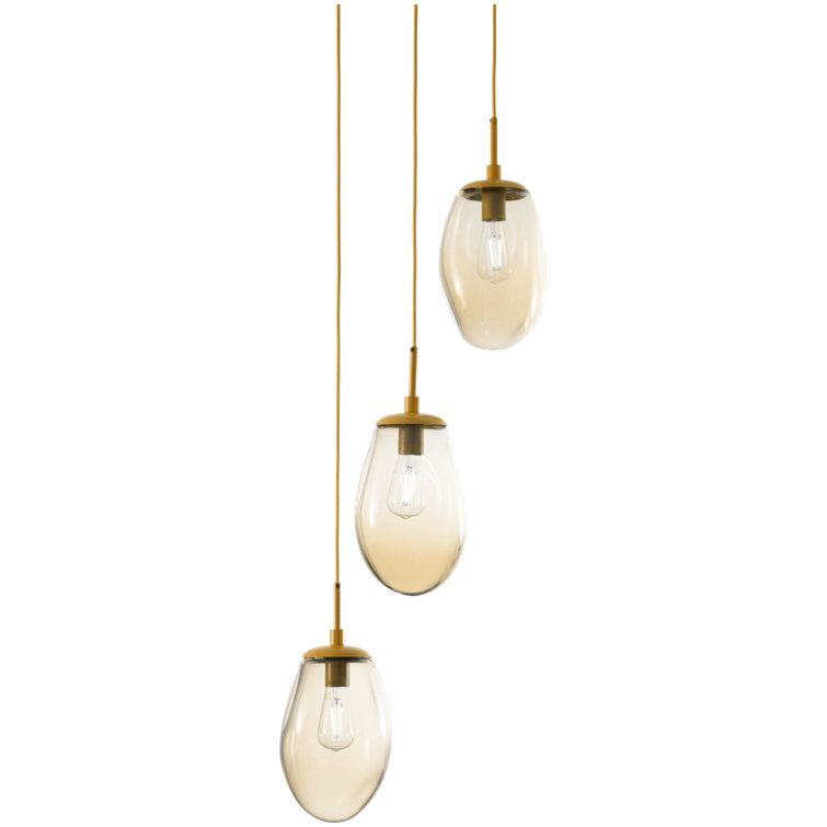 Gilded Brass 5-Light Cluster Pendant with Amber Glass Shades