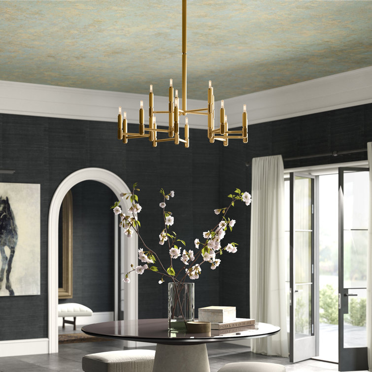 Natural Brass 15-Light Tiered Chandelier with Adjustable Height