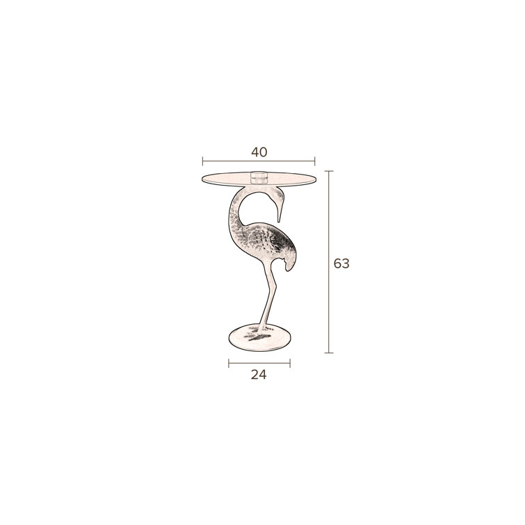 Gold Cast Aluminum Crane Base End Table with Glass Top