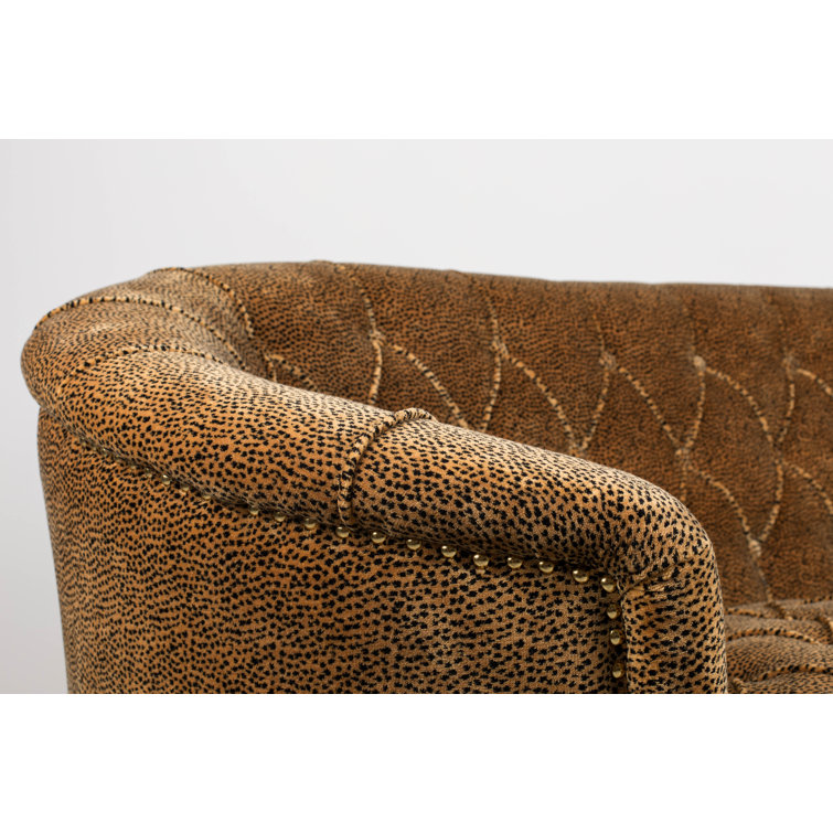 Brown Velvet Tufted Round Arm Sofa, 71''