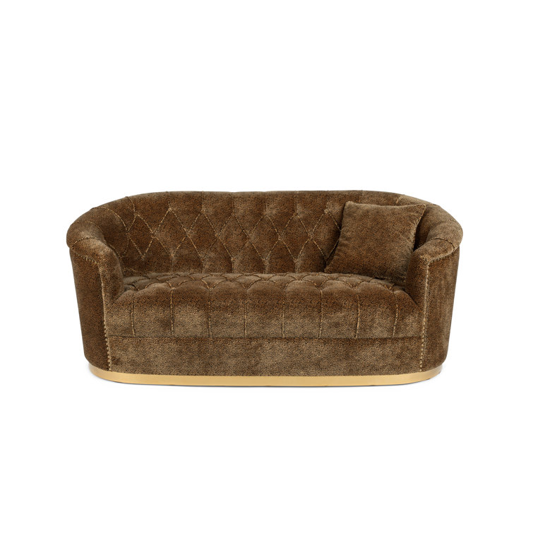 Brown Velvet Tufted Round Arm Sofa, 71''