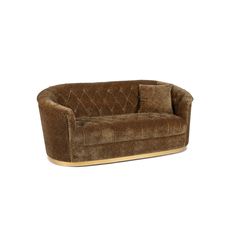 Brown Velvet Tufted Round Arm Sofa, 71''