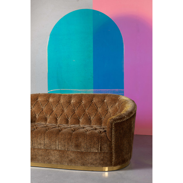 Brown Velvet Tufted Round Arm Sofa, 71''
