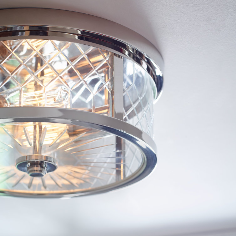 Alexa Hampton Polished Nickel and Glass 2-Light Drum Flush Mount