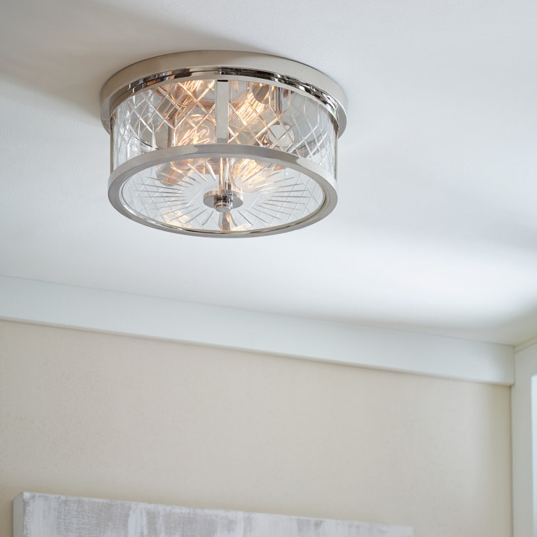Alexa Hampton Polished Nickel and Glass 2-Light Drum Flush Mount