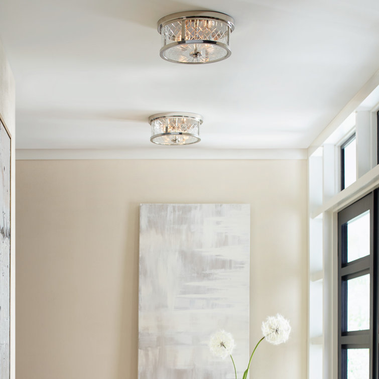 Alexa Hampton Polished Nickel and Glass 2-Light Drum Flush Mount