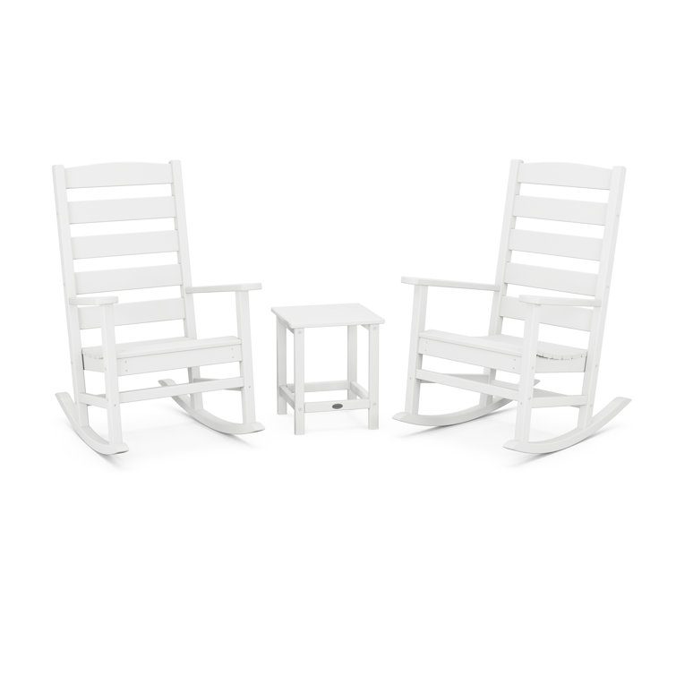 White Polywood 3-Piece Porch Rocking Chair Set