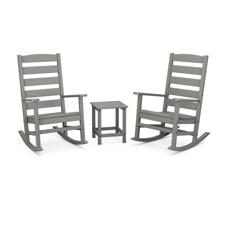 Estate-Style Slate Grey Polywood 3-Piece Rocking Chair Set with Arms