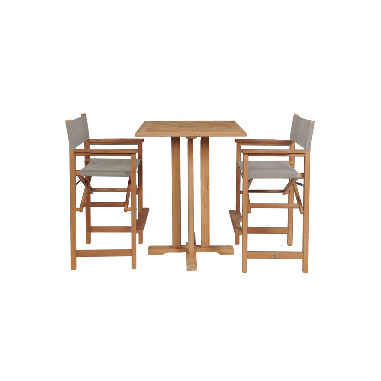 Captain 3-Piece Teak Bar Height Dining Set with Taupe Cushions