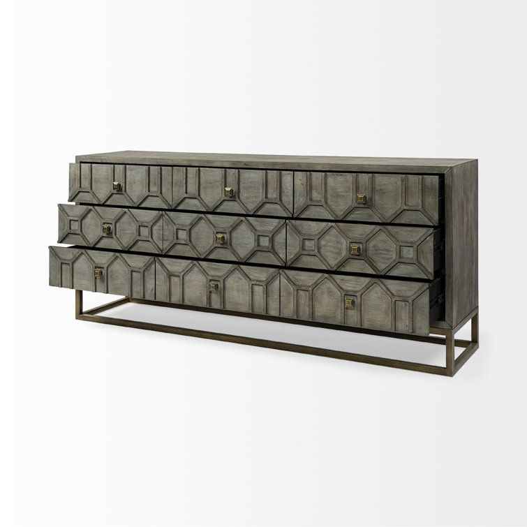 Dezi 70'' Natural Wood Farmhouse Sideboard with Brass Accents