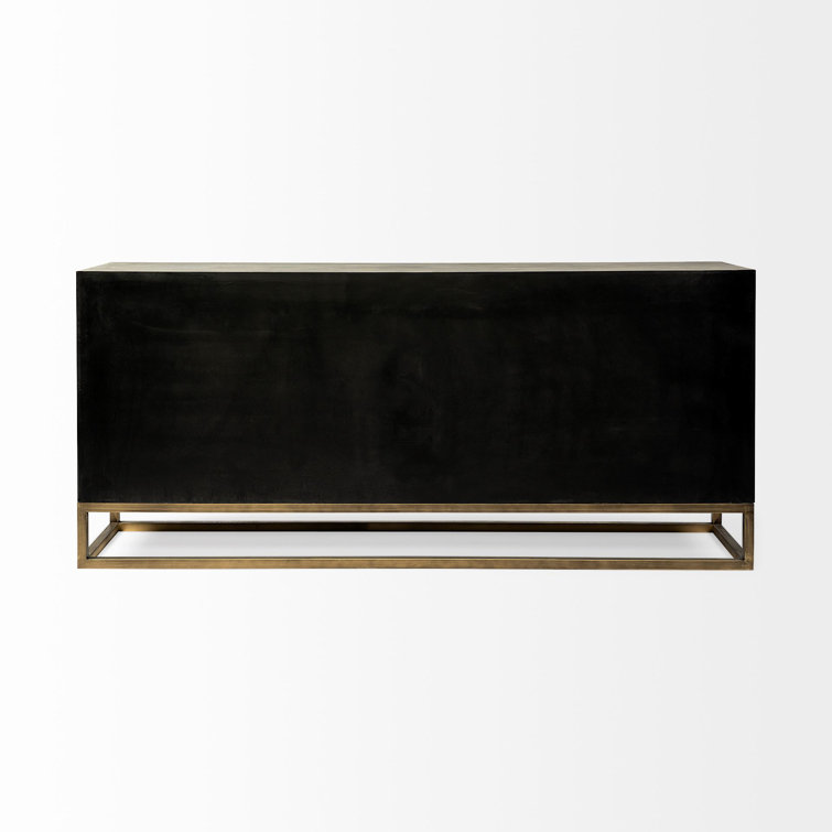 Dezi 70'' Natural Wood Farmhouse Sideboard with Brass Accents