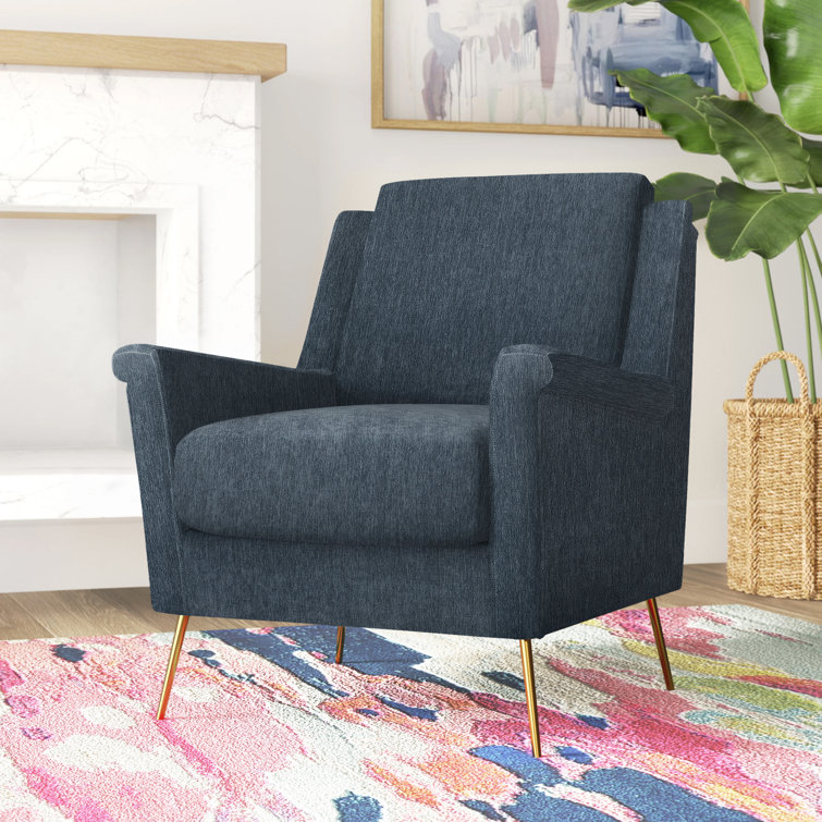 Mid-Century Slate Blue Accent Chair with Gold Legs