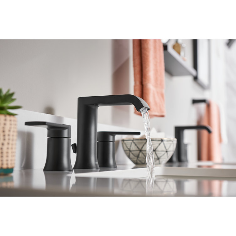 Modern Black Metal Widespread Bathroom Faucet, 10-inch