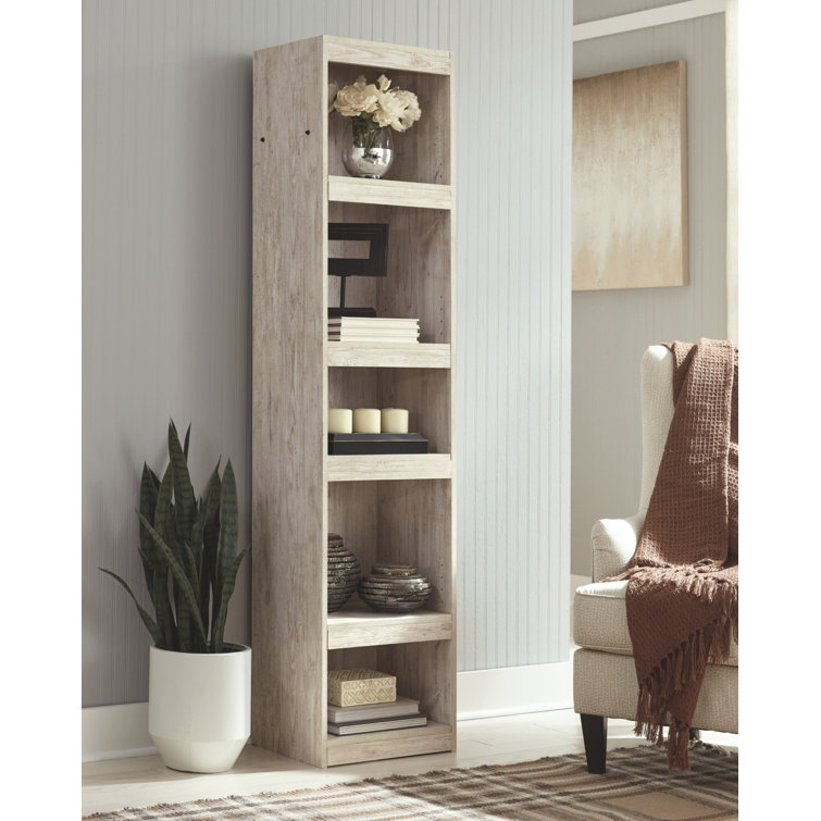 Adjustable White Wood Transitional Bookcase with Cubes