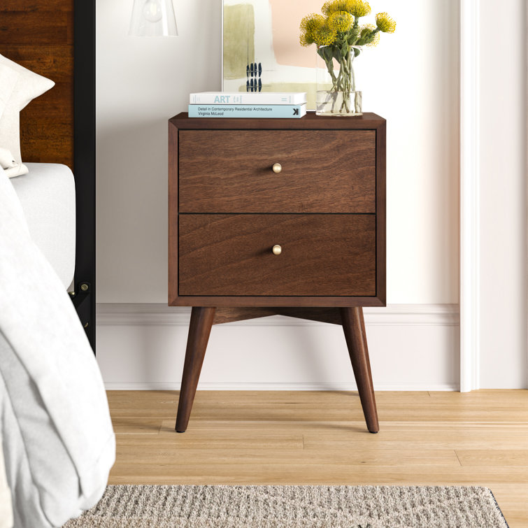 Flynn Transitional Walnut Mahogany 2-Drawer Nightstand