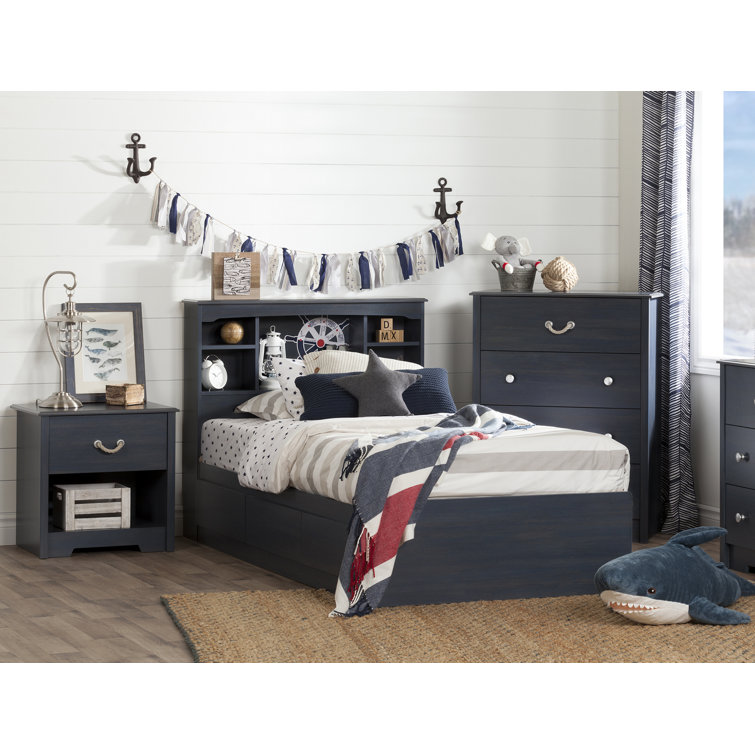 Blueberry Twin Wood Bookcase Headboard with Storage