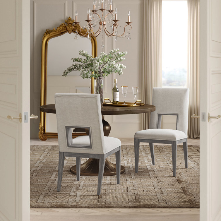 Gray Linen Upholstered Side Chair with Oak Frame
