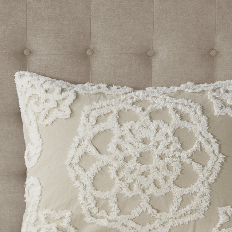 Taupe King Cotton Chenille Medallion Duvet Cover Set