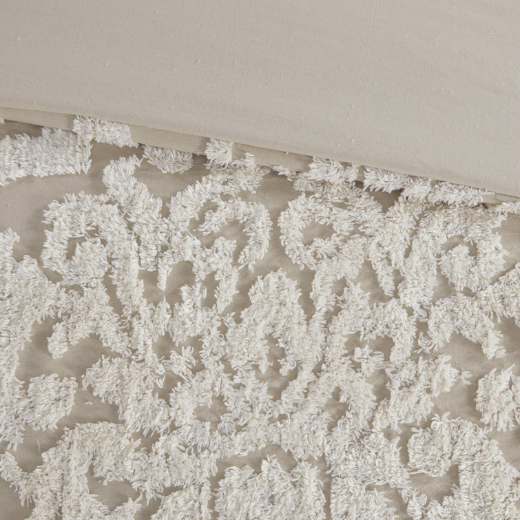 Viola Taupe Full/Queen Cotton Chenille Damask Duvet Set