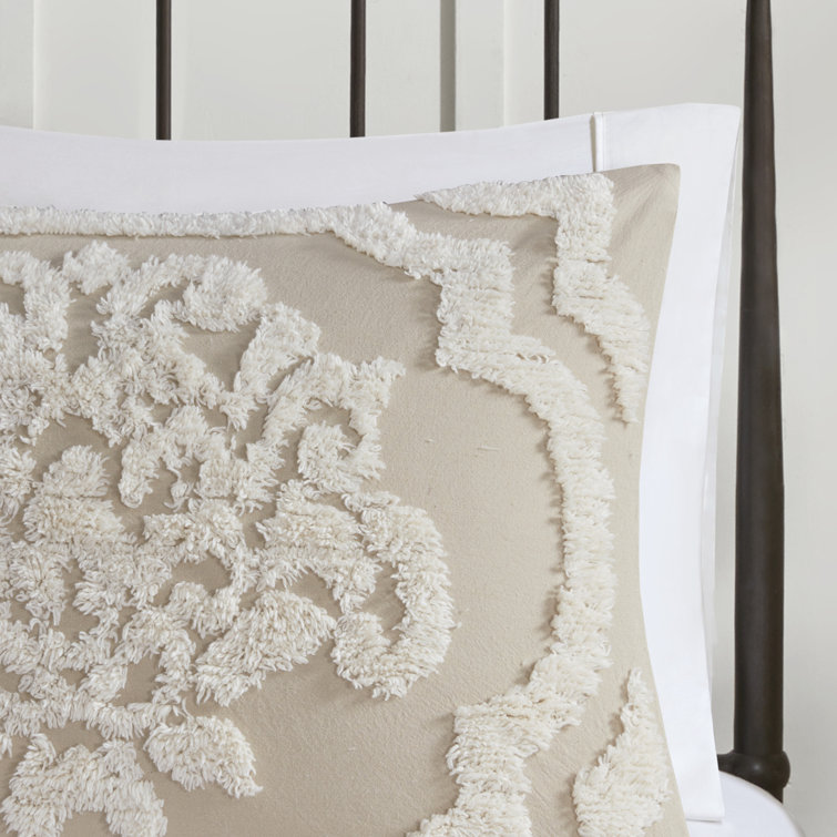 Viola Taupe Full/Queen Cotton Chenille Damask Duvet Set