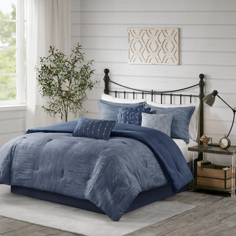 Navy Microfiber California King Seersucker Comforter Set
