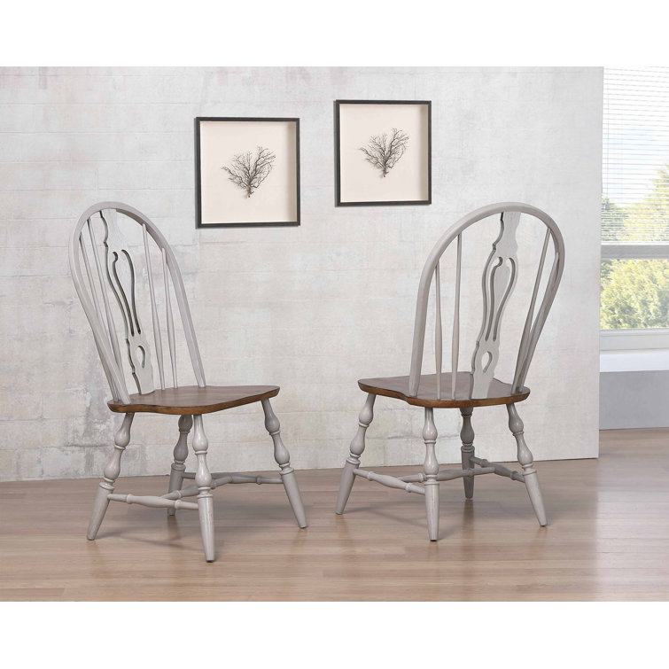 Distressed Light Gray Solid Wood Windsor Side Chair