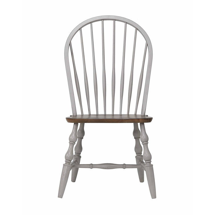 Light Gray and Nutmeg Brown High Windsor Wood Side Chair