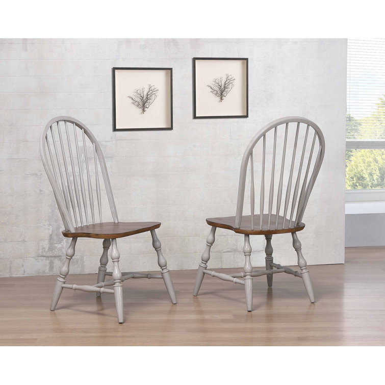 Light Gray and Nutmeg Brown High Windsor Wood Side Chair