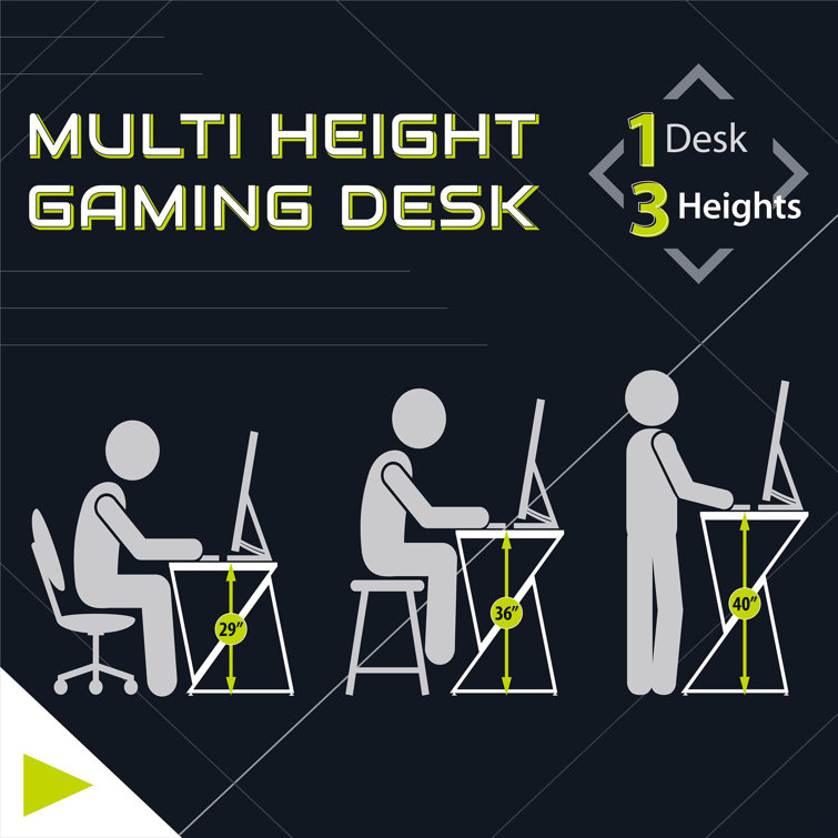 White Adjustable Height Gaming Desk with USB Port and Cup Holder