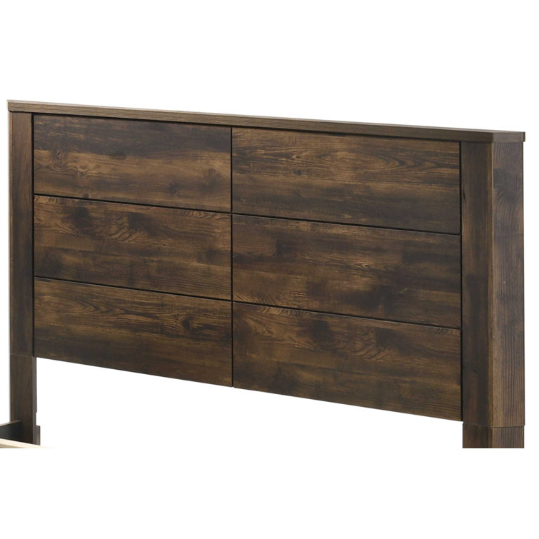 Rustic Walnut Queen Storage Bed with Wood Headboard and Drawers