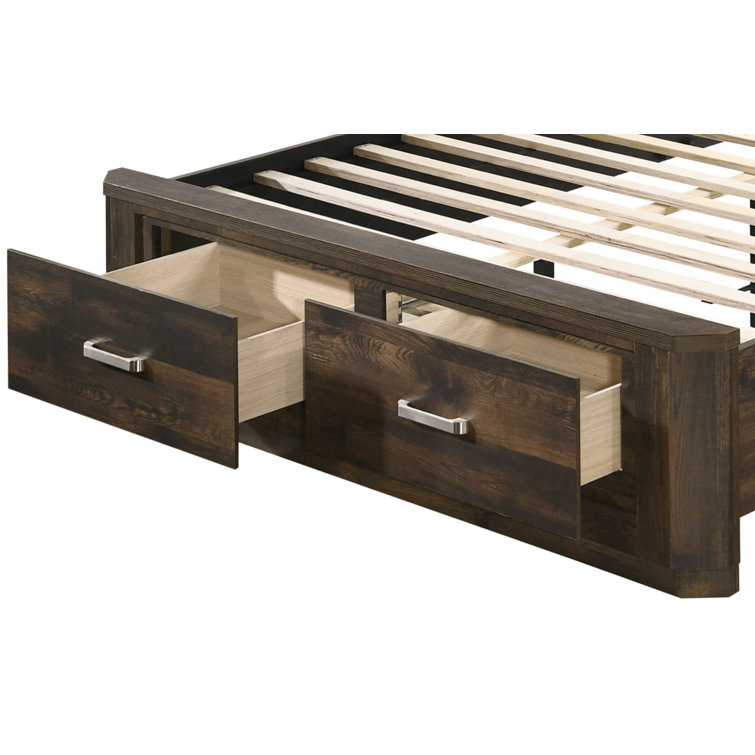 Rustic Walnut Queen Storage Bed with Wood Headboard and Drawers