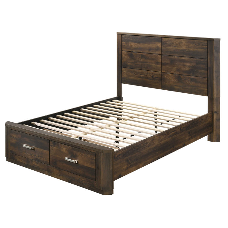 Rustic Walnut Queen Storage Bed with Wood Headboard and Drawers
