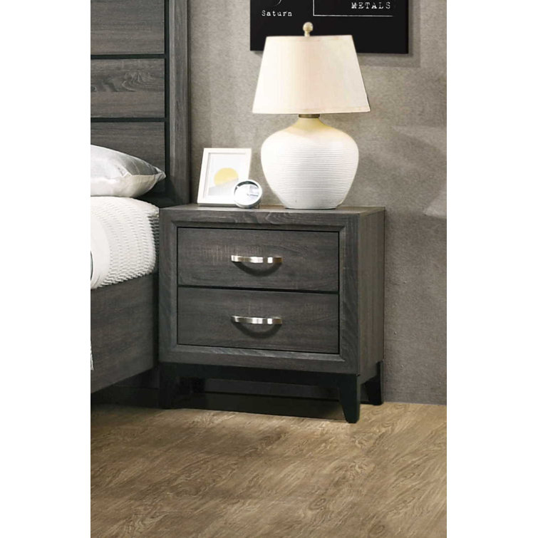 Valdemar 2-Drawer Weathered Gray Nightstand with Brushed Nickel Accents