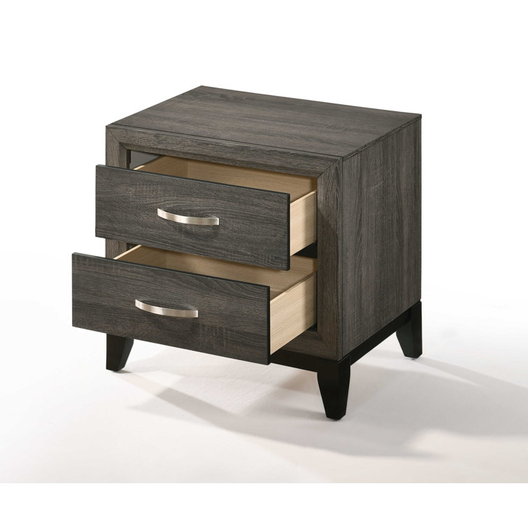 Valdemar 2-Drawer Weathered Gray Nightstand with Brushed Nickel Accents